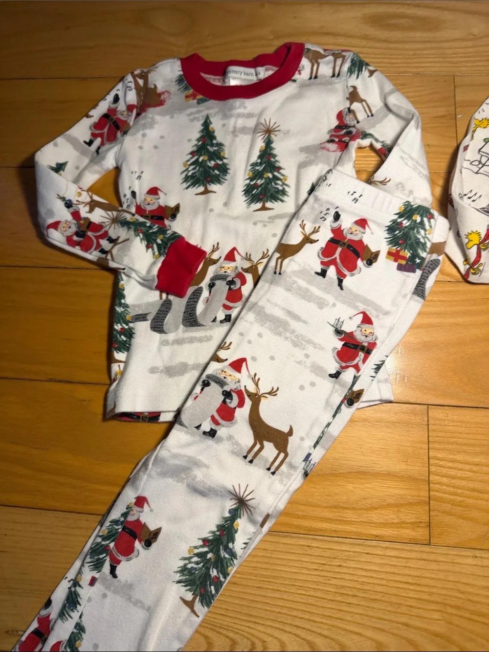 Pottery Barn Kids White Holiday Character Pajama Set with Red Trim